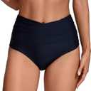 COCOPEAR V-Cross High Waisted Bikini Bottoms Tummy Control Full Coverage Bikini Bottoms for Women (Black, L)