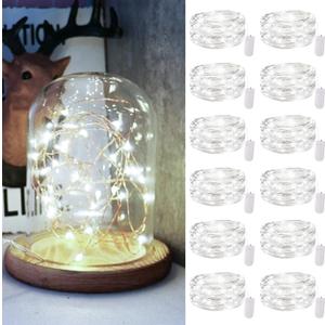 2 x 12 Pack Fairy Lights Battery Operated String Lights7FT 20LED Waterproof Silver Wire Christmas Lights Outdoor,Firefly Mini Lights for Bedroom Party Birthday Wedding Indoor Decorations Home Decor (Cold White)