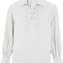 Karlywindow Men's Medieval Pirate Shirts Lace Up Stand Collar Wide Cuff Halloween Costume Shirt Tops