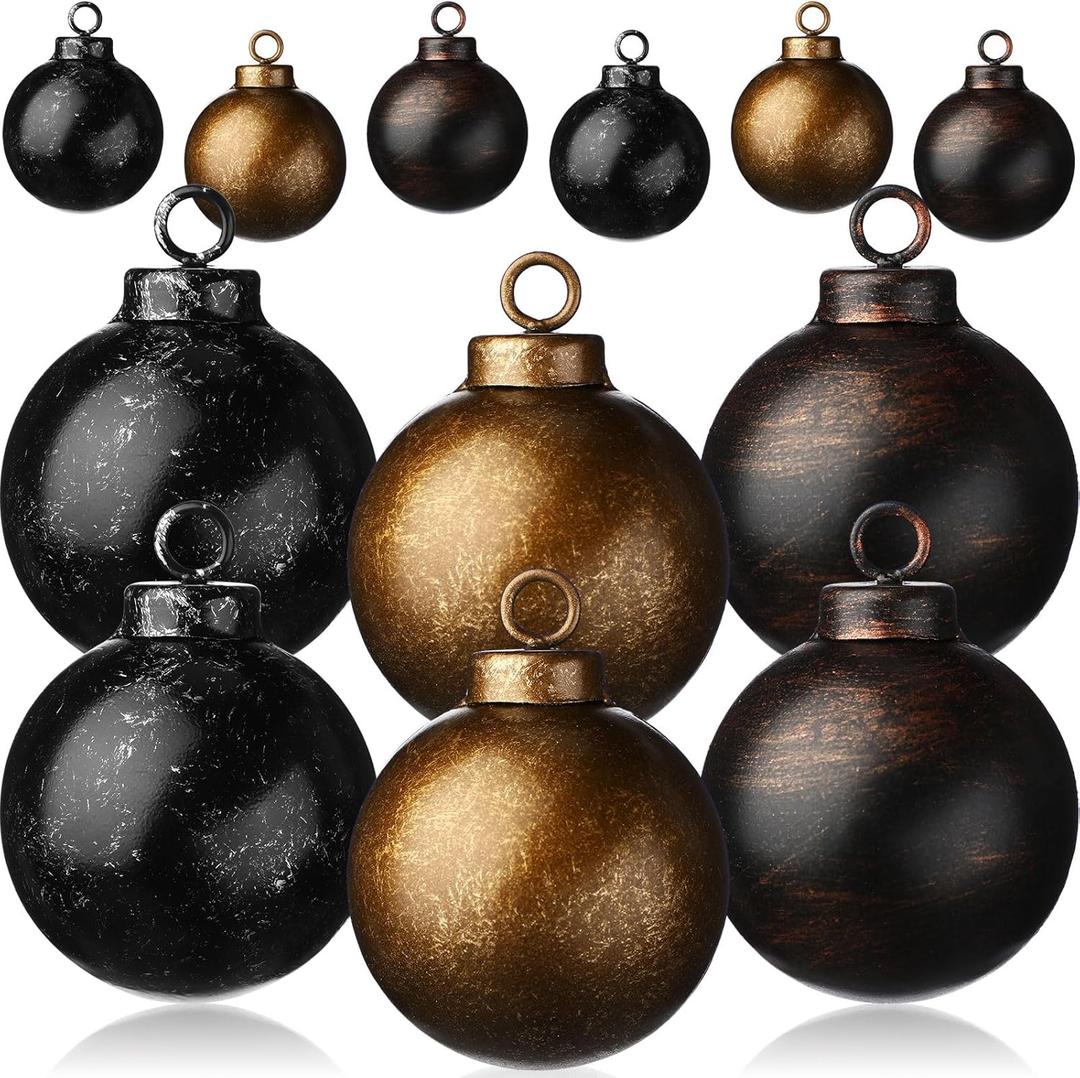 Sumind 6 Pcs Vintage Farmhouse Matte Metal Christmas Ball Ornaments Rustic Ball Ornaments Shatterproof Waterproof Neutral Christmas Tree Balls Textured Antique for Holiday Xmas Decor(Vintage)