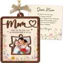 Birthday Gifts for Mom from Daughter Son 4 x 3in Mom Picture Frame Ornament with Puzzle Slot, Wooden Photo Holder for Car Hanging Mothers Day Ideas for Moms, Bonus, Mother-in-Law