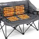 Huskfirm Heated Double Camping Chair, Oversized Camping Loveseat with 4 Heating Zones and 3 Temperature Settings, Portable Heated Double Chair for Outdoor Use（Battery Not Included）