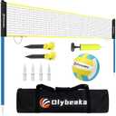 Portable Outdoor Volleyball Net Set for Backyard Beach with Adjustable Poles, Durable 20ft/32ft Net, Soft PU Volleyball & Pump, Carry Bag - Easy Set Up & Durable (Blue + Black)