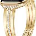 KOREDA Slim Gold Band Compatible for Apple Watch Band 38mm 40mm 41mm 42mm 44mm 45mm 46mm 49mm Series 11 10 9 8 7 SE Ultra Women, Thin Metal Dressy Jewelry Bracelet with Bling Diamond for iWatch Series 6/5/4/3/2/1