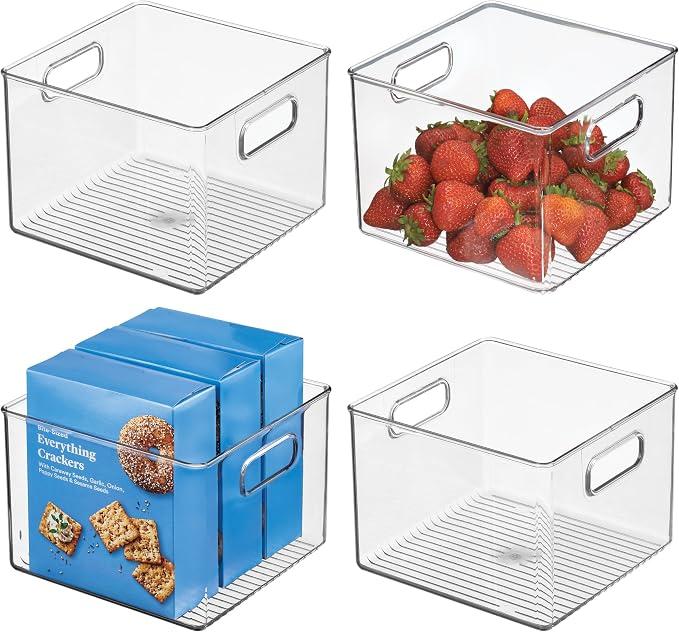 iDesign Plastic Clear Storage Bin With Handles, Set of 4, Clear