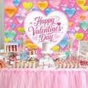 Happy Valentine's Day Banner Backdrop 8x6FT Pink Love Heart Valentines Photography Background Colorful Heart Valentines Party Decorations Photo Props (8x6FT: 96x72 inch)