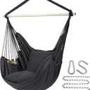 Y- STOP Hammock Chair Hanging Rope Swing Chair, Max 500 Lbs, 2 Seat Cushions Included, Removable Steel Spreader Bar with Anti-Slip Rings, Hardware kit-for Indoor Outdoor(Dark Grey) pcs