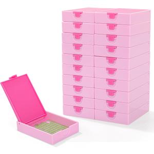 TRABRICKS 20pcs Tiny Anti Static Diamond Art Storage Container Trays, Diamond Painting Storage Trays, Stackable Craft and Bead Storage Organizer & Line-Up, Box Package (Light Pink) (Tiny 2" x 2.8" x 0.6")