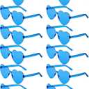 12 Pairs Heart Shaped Sunglasses Candy Color Rimless Fun Heart Glasses for Women Party Favors (Blue)