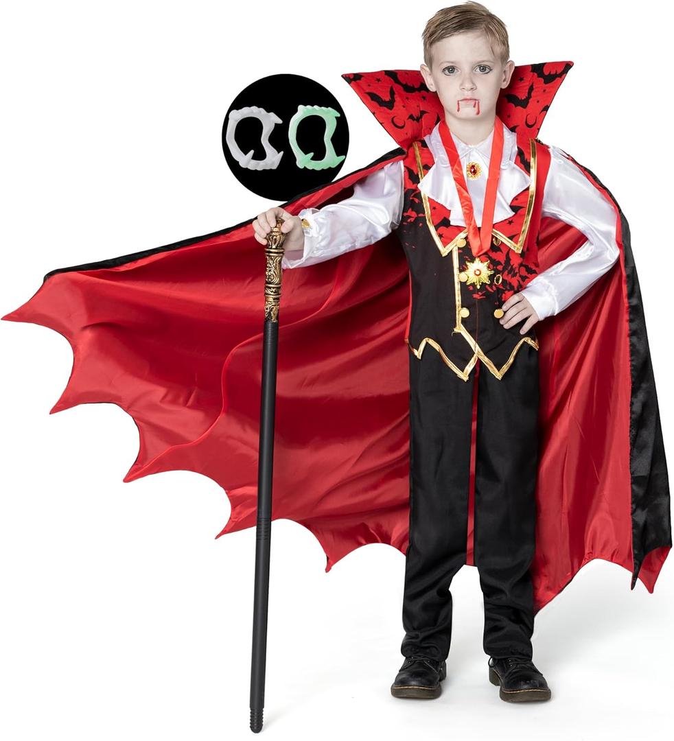 Spooktacular Creations Child Vampire Costume for Boy, Scary Halloween Red Vampire Costume for Kids Dress Up (Small (5-7yr))