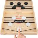 Fast Sling Puck Game - Wooden Hockey Table Board Game with Spare Parts | Indoor 2 Player Tabletop Fast-Paced Slingshot Battle for Adults, Kids & Family Night or Friends Party | Large Size