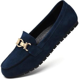 Cvistpieo Loafers for Women Casual Moccasins Women's Comfortable & Lightweight Penny Loafers Slip On Flat Shoes Suede Navy Blue Size 7 Wide Width