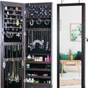 8 LED Lights Jewelry Armoire with Mirror - 47.3' H Cabinet Door Hanging/Wall Mounted Mirror With Storage And 2 Drawers - Brown