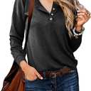 Topstype Womens Henley Tops Long Sleeve Shirts Thermal Pullover Casual Loose Fit Henley Neck Tunics (L, 1-charcoal Black)