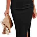 Pink Queen Women's Crew Neck Sleeveless Cutout Side Slit Bodycon Midi Party Dress (White & Black)