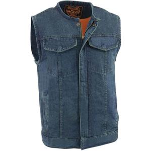 Milwaukee Leather MDM3001 Men's 'Covert' Black Denim Collarless Club Style Motorcycle Biker Vest w/Dual Closure (4X-Large, Blue)
