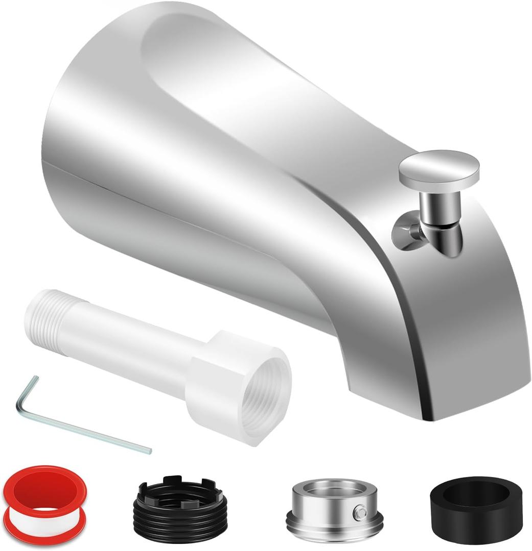 Universal Tub Spout for 1/2" Copper Pipe, 1/2" IPS and 3/4" IPS, Bathtub Spout with Diverter and Adapter and Hex Wrench (Chrome)