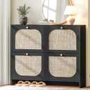 Nicetree Freestanding Arched Rattan Accent Ultra Slim Shoe Cabinet for Entryway - 4 Flip Drawers & 3-Tier Adjustable Shelves, Farmhouse Modern Rustic Shoe Rack for Hallway Foyer Living Room,Black