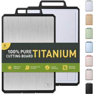 Titanium Cutting Boards for Kitchen Chopping Board with Handle Large Big Small Kitchen Meat Butcher Block 2 in 1 Pure Titanium and Wheat Straw PP Not Wood Bamboo Plastic Silicone Teak Black/White