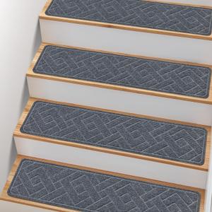 Non Slip Stair Treads for Wooden Steps, 8" X 30" Stairs Carpet Treads Indoor with Reusable Peel and Stick Adhesive for Kids Elders and Pets -4 Pack (Dark Grey)