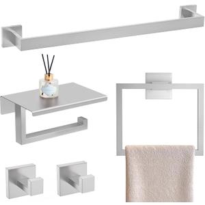5 Pieces Brushed Nickel Bathroom Accessorie Set 23.6 Inch Towel Bar Set SUS304 Stainless Steel Towel Holder Set for Bathroom,Toilet Paper Holder with Shelf Wall-Mounted Bathroom Hardware Set