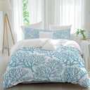 IDOWMAT Summer Blue Coral Twin Duvet Cover Set, Abstract Marine Plants 3 Piece Bedding Set 1 Duvet Cover and 2 Pillowcases Luxury Microfiber Comforter Cover Set