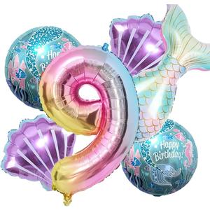 Mermaid Birthday Decoration: Sea Balloons Kit with Foil & Tail Balloons for Girls (Number 9)