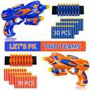 2 Pack Blaster Guns Boys Toy-with 60 Soft Foam Darts Bullets& 2 Wrist Bands-Kids Hand Gun Toys Gifts Party Supplies for 3,4,5,6,7,8,9 Years Kids