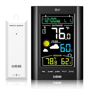Weather Station Wireless Indoor Outdoor Thermometer， Inside Outside Temperature Humidity Monitor，with 330ft Range Sensor and Adjustable Backlight (Black)