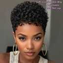 Short Curly Pixie Cut Wigs with Bangs Human Hair for Black Women Non Lace Full Machine Made Rose Net Cap Human Hair Pixie Wig Brazilian Virgin Glueless Bob Wig Human Hair Short Layered Wigs For Women