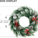 Pinkpum Lighted Christmas Wreath for Front Door Decor 16.5" Green Winter Wreath with LED String Lights for Home Wall Window Porch Farmhouse Indoor Outdoor Decorations Berries Pine Cones Bow 1 Pack