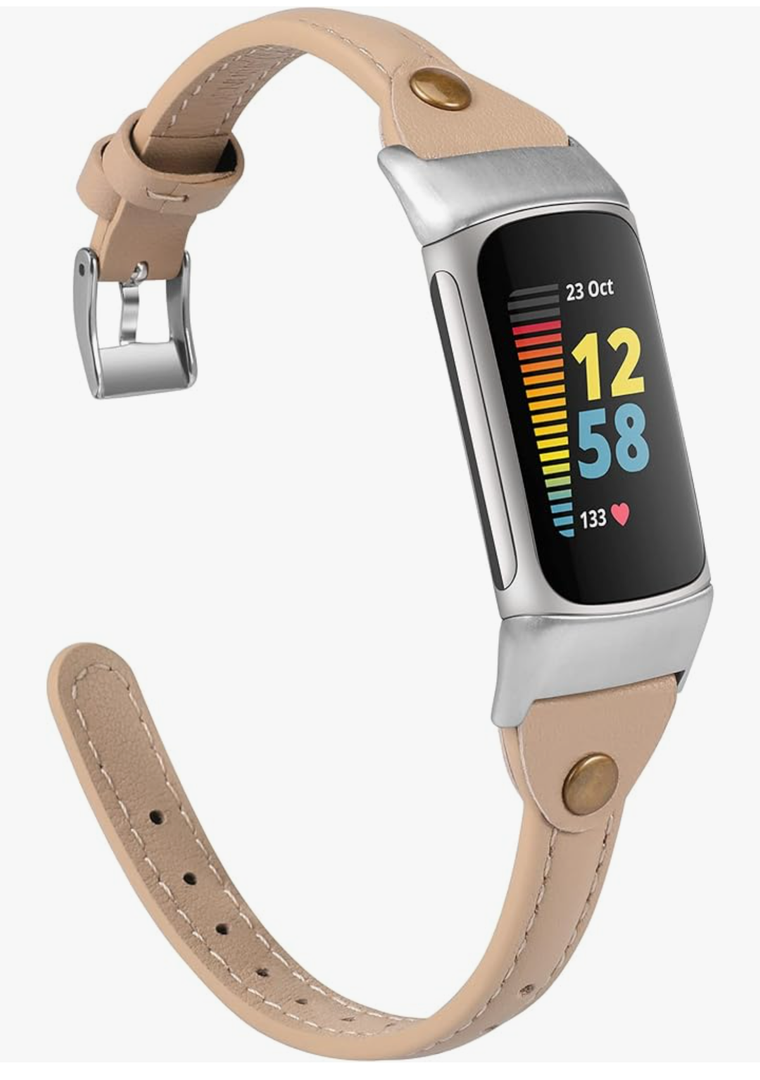 Wearlizer Leather Band Compatible with Fitbit Charge 5/6 Bands - Slim Leather Watch Strap Replacement for Women & Men