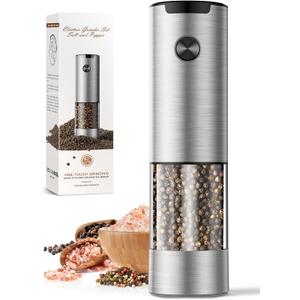 1 Pack Salt and Pepper Grinder-Electric Automatic Battery Pepper Mill Shakers Adjustable Coarseness Upgraded Larger Capacity with Led Kitchen Appliances Gifts for Women Men (Uunit 1-Stainless Steel)