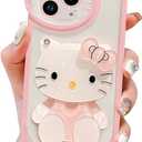 Cute Kawaii Cartoon Phone Case for iPhone 17 Built-in Makeup Mirror for Women Girls, Soft Silicone Transparent Protective Phone Case for iPhone 17 6.3 Inch, Pink