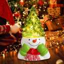 VCUTEKA Small Ceramic Christmas Tree Hand-Painted Vintage Tabletop Christmas Tree Holiday Decoration with Multi-Color Lights Green Xmas Trees Snowmen 8.75inch