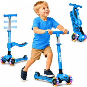 SKIDEE Kick Scooter for Kids Ages 3-5 | Foldable 3 Wheel Scooter with Lean-to-Steer, Adjustable Height, Removable Seat & LED Light Wheels | Toddler Scooter Up to 12 Year Old Boys/Girls