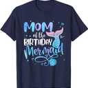 Mom of The Birthday Mermaid Family Matching Party Squad T-Shirt, Navy Blue, XXL