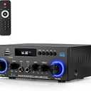 Stereo Audio Amplifier, 2 Channel 400W Bluetooth 5.0 Home Theater Power Amplifier with FM, Echo, AUX, USB, SD, MIC Inputs, HiFi Amplifier for Passive Speakers and Active subwoofer