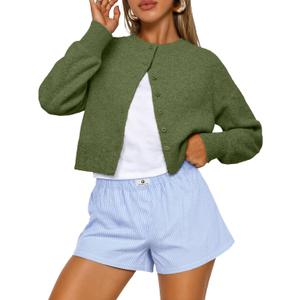 Trendy Queen Cropped Cardigan Sweaters for Women Y2k Fall Fashion Clothes 2026 (Green, S)