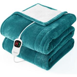 Homemate Electric Heated Blanket Twin - 62"x84" Heating Bed Blankets Throw with 10 Heating Levels 8 Hours Auto Off Fast Heating Over-Heated Protection Ultra Soft Warm Flannel ETL Certified (14-teal Blue)