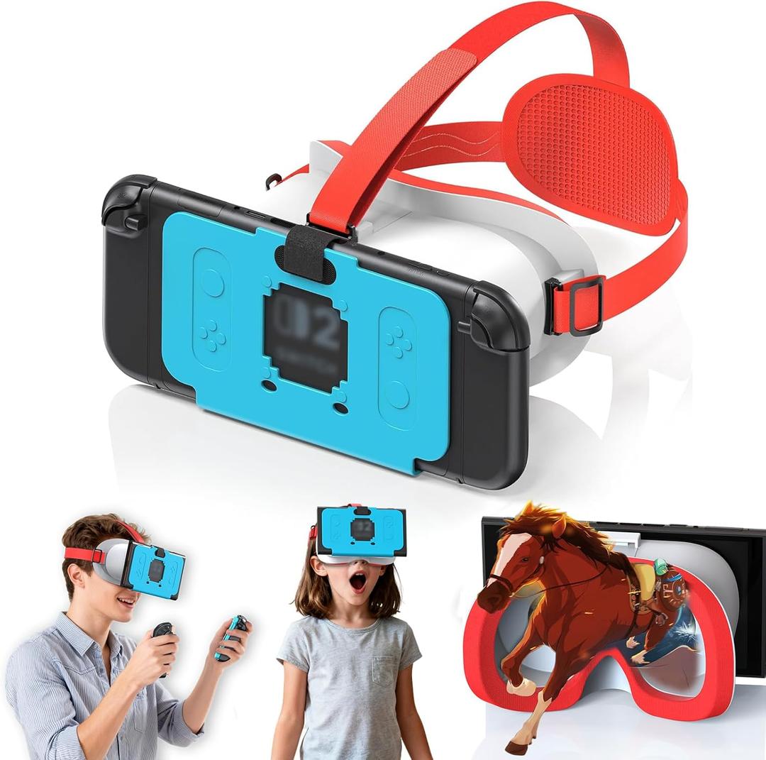 Upgraded VR Headset for Switch 2 (2025), Switch 2 VR Virtual Boy Glasses with Adjustable HD Lenses and Comfortable Head Straps with Widen Padded, Labo VR Kit 3D Goggles for Switch 2 Accessories, White & Blue
