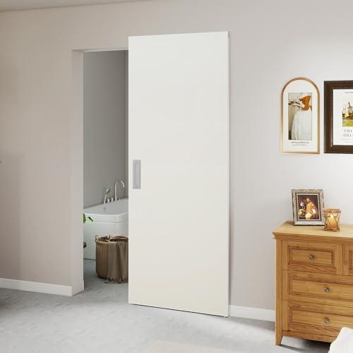BarnSmith 30"x84" Concealed Sliding Barn Door, White Primed Flush Solid Core Sliding Hidden Barn Door with Soft Close Installation Hardware and Double Sided