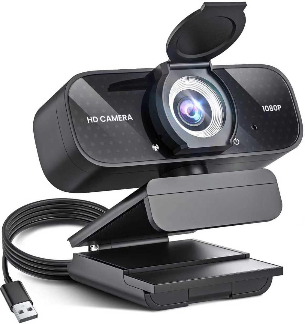1080P Webcam with Active Light Correction, Privacy Cover, Plug and Play USB Webcam for PC/Desktop/Laptop