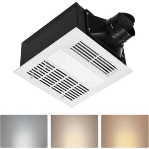 VEVOR Bathroom Exhaust Fan with Light and Heater, 80-90-110 CFM 1500W Bathroom Vent, 1.5 Sones Low-Noise, Premium DC Motor Ceiling Fan for Laundry Room, Storage Room, Home Ventilation, White