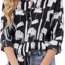 Wrinkle-Resistant Women Silky Button Down Shirts Fashion Printed Dressy Blouse Business Casual Long Sleeve Work Tops (Black, Medium)