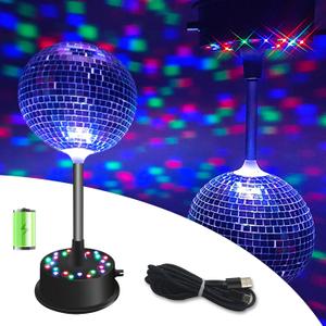 Disco Ball with Motor and Lights, Palujorty Desktop Disco Ball with 5-9 RPM 24 LED Motor for 70s 80s 90s Theme DJ Party, Disco Party Decoration, Wedding, Birthday(USB/Battery Powered)