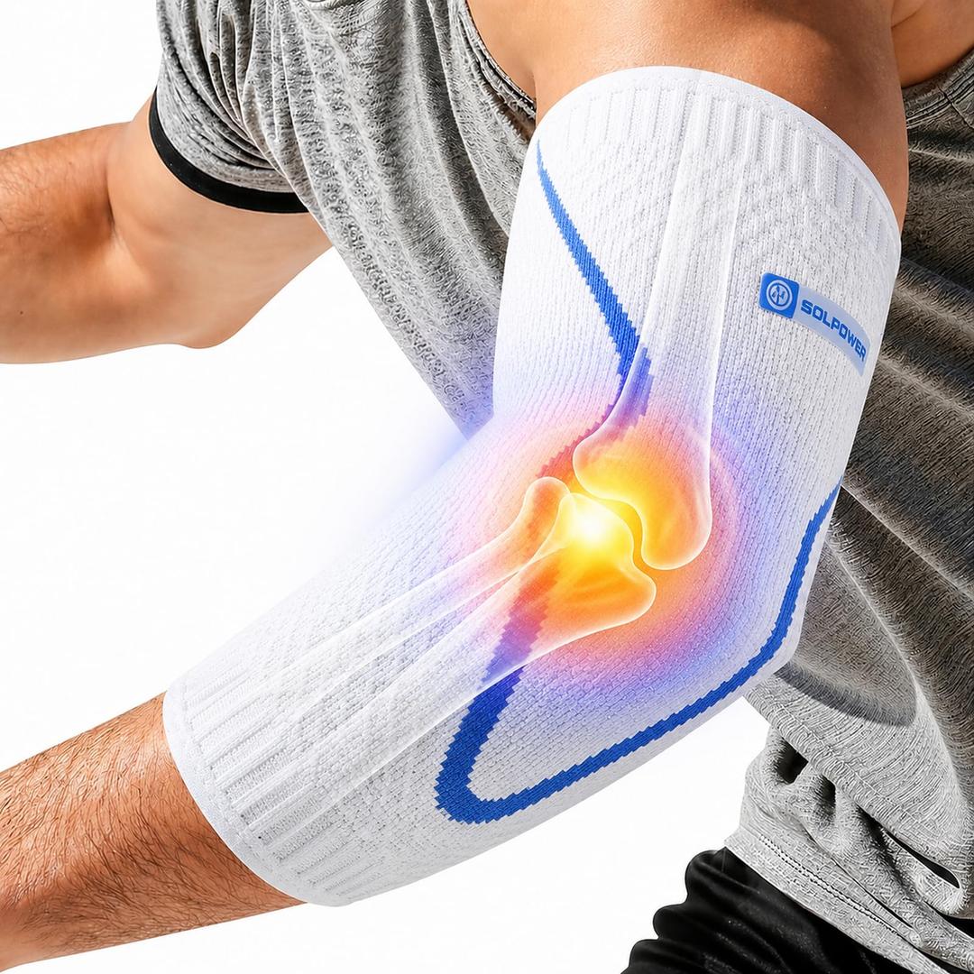 SOLOEVER Elbow Brace for Tennis Elbow & Tendonitis, Compression Sleeve with Gel Pads, 4D Knit Breathable Support for Men & Women, Elbow Pain Relief for Workouts, Lifting & Daily Use(White, XX-Large)