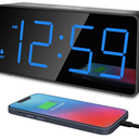 Peakeep Digital Alarm Clock for Bedroom Bedside, Loud Alarm Clock for Heavy Sleepers, Large Big LED Numbers for Seniors, Battery Backup Plug in Electric Clock with USB Charger (Blue)