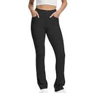 VIMPEP Women’s Stretchy Yoga Dress Black Pants High Rise Straight Leg with Pockets Casual.Size M