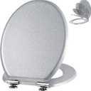 Angel Shield Glitter Toilet Seat Molded Wood Toilet Seat, Quiet Close with Quick Release Adjustable Hinges 45x37cm Oval, Fits EU Bottom-Mount Toilets (Silver Glitter)